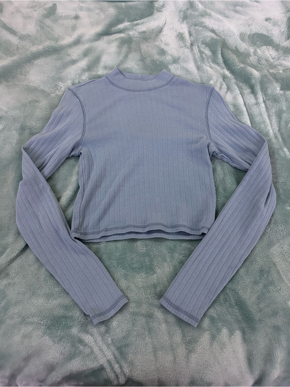 American Eagle Outfitters light blue ribbed pointelle mock turtleneck top